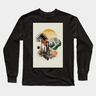 Minimal Boho Art Vintage Aesthetic Warm Tones Minimalism Long Sleeve T-Shirt